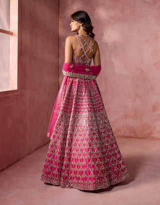 Fuchsia pink taffeta lehenga set