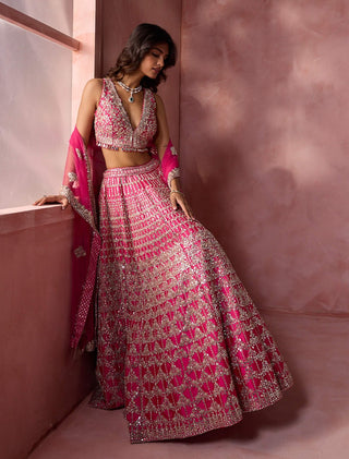 Fuchsia pink taffeta lehenga set
