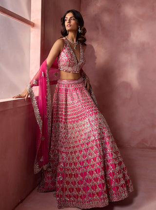 Fuchsia pink taffeta lehenga set
