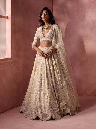 Ivory cream organza lehenga set