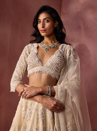 Ivory cream organza lehenga set