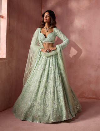 Sea green net lehenga set