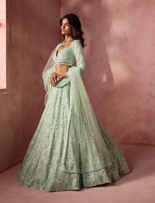 Sea green net lehenga set
