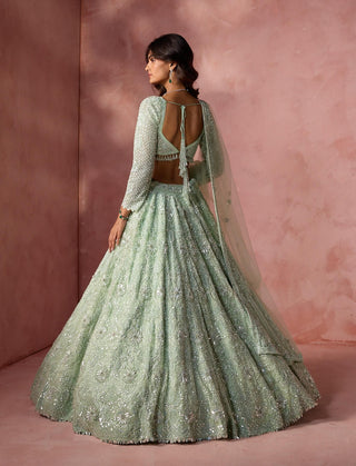 Sea green net lehenga set