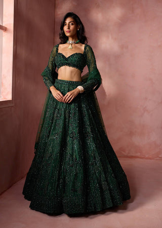 Bottle green net lehenga set