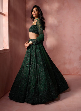 Bottle green net lehenga set