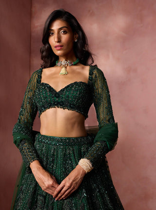 Bottle green net lehenga set