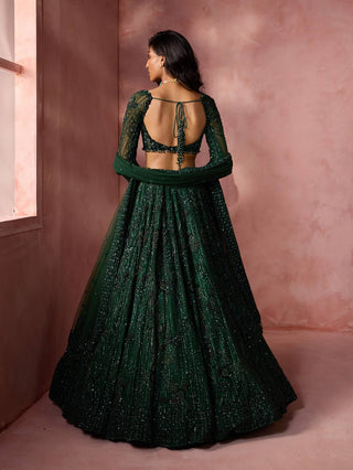 Bottle green net lehenga set