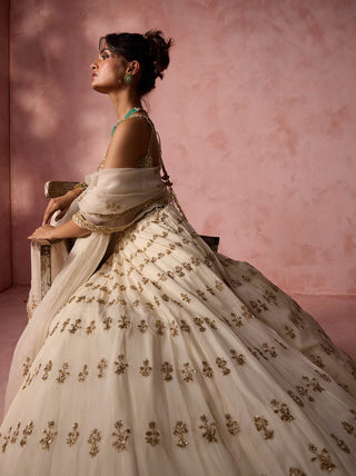 Cream organza lehenga set
