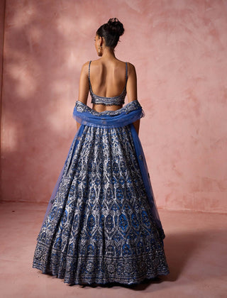 Petrol blue net lehenga set