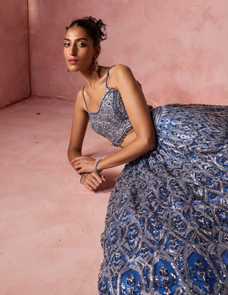 Petrol blue net lehenga set