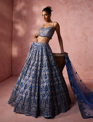 Petrol blue net lehenga set