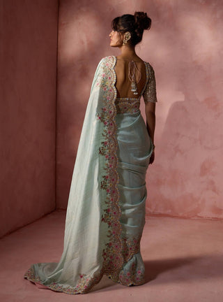 Aqua lurex georgette sari set