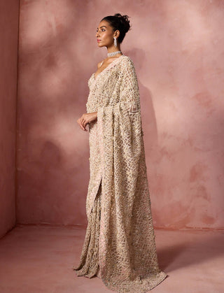 Blush pink net sari set
