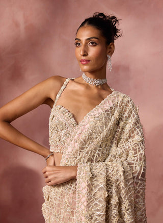 Blush pink net sari set