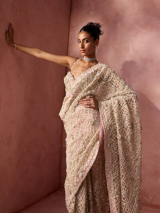 Blush pink net sari set