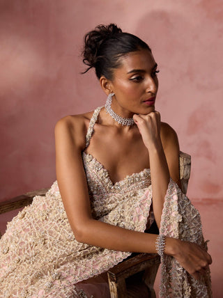 Blush pink net sari set