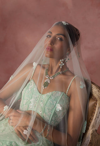 Mint green net lehenga set 