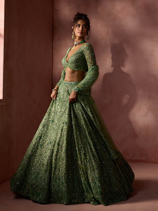 Sage green net lehenga set