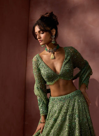 Sage green net lehenga set