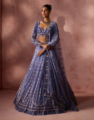 Ink blue net lehenga set