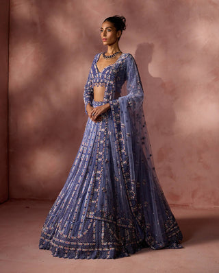 Ink blue net lehenga set