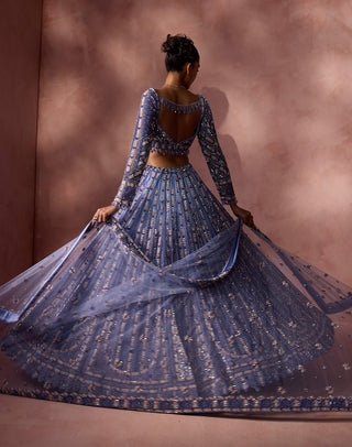 Ink blue net lehenga set