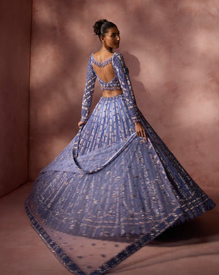 Ink blue net lehenga set