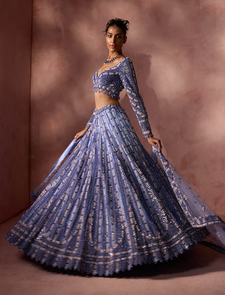 Ink blue net lehenga set