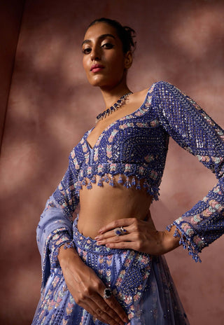 Ink blue net lehenga set