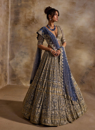 Blue gray net lehenga set