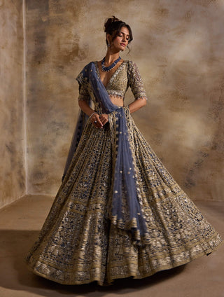 Blue gray net lehenga set