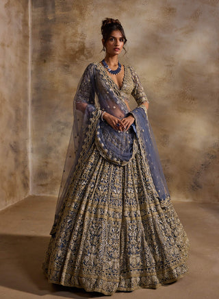 Blue gray net lehenga set