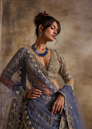 Blue gray net lehenga set