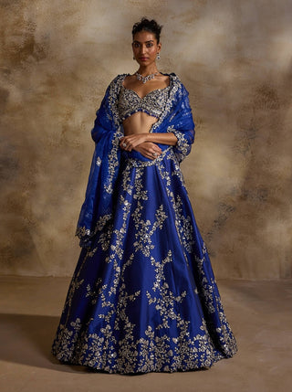 Electric blue taffeta gota work lehenga set