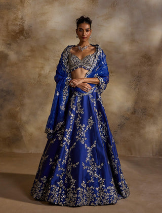 Electric blue taffeta gota work lehenga set
