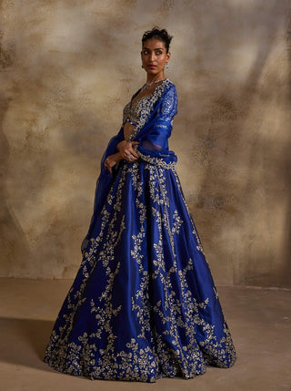 Electric blue taffeta gota work lehenga set