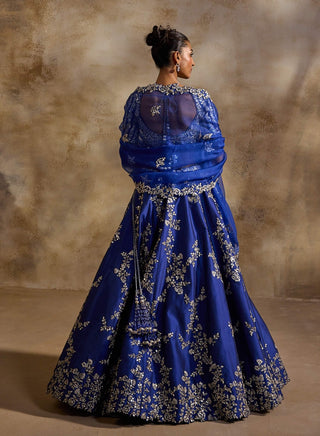 Electric blue taffeta gota work lehenga set