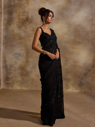 Black georgette tonal sequins sari set