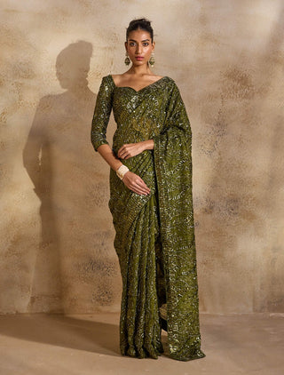 Olive green glamour sari set