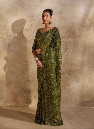 Olive green glamour sari set