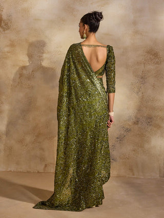 Olive green glamour sari set