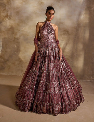 Old rose gown and dupatta set