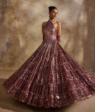 Old rose gown and dupatta set