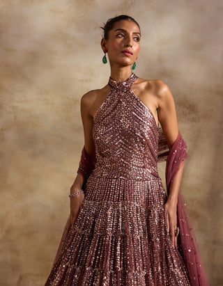 Old rose gown and dupatta set