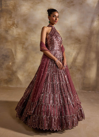 Old rose gown and dupatta set