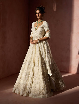 Off-white organza kalidar and lehenga set