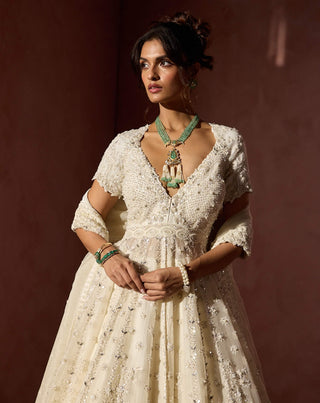 Off-white organza kalidar and lehenga set