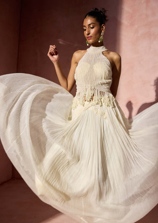 Ivory pleated skirt and halter set