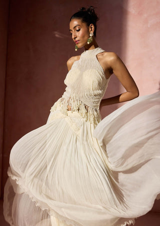Ivory pleated skirt and halter set